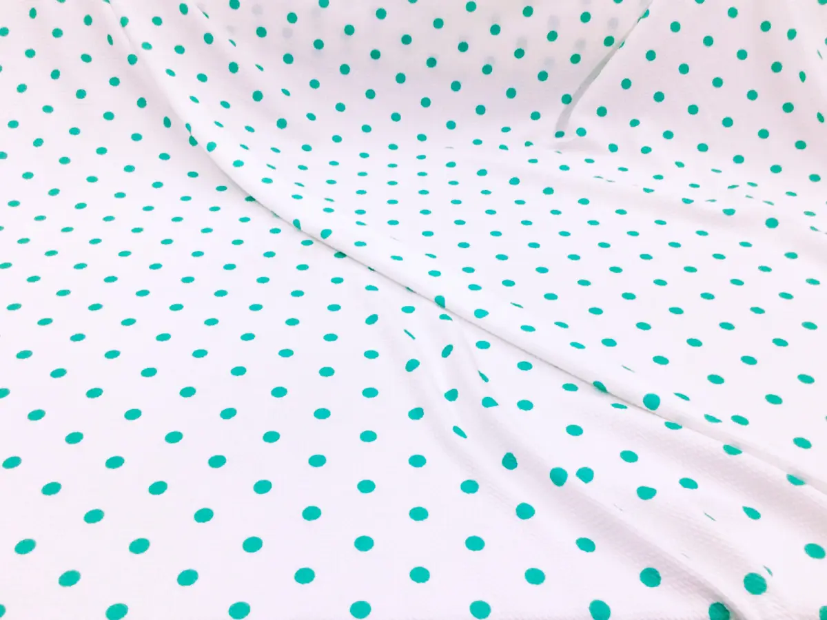 Bullet Printed Liverpool Textured Fabric Stretch White Mint Small Polka Dot R35