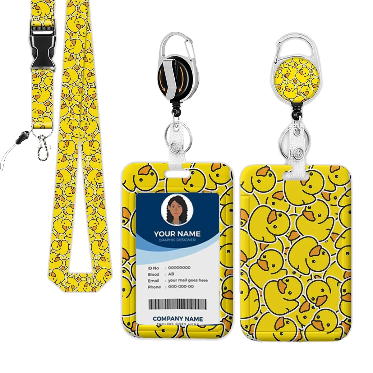 Cute Duck ID Badge Holder Set, Retractable Badge Reel, Rotating Clip, Keychain, Detachable Lanyard, Cute Lanyards For Id Badges, Office Supplies Gift