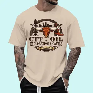 Vintage CTT Oil Exploration and Cattle for Men Women T-Shirt, Cotton Tee, FULL SIZE, FAST SHIPPING
