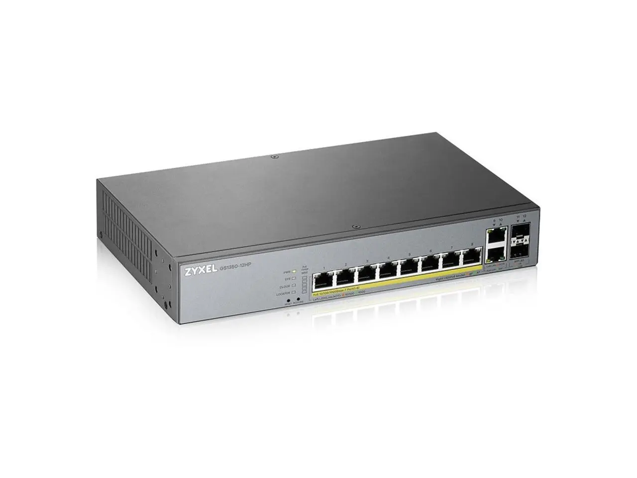 ZyXEL GS1350-12HP 8-Port Gigabit Smart Nebula Cloud Managed PoE Switch, 8 PoE+ Ports at 130W with 2 SFP Uplinks