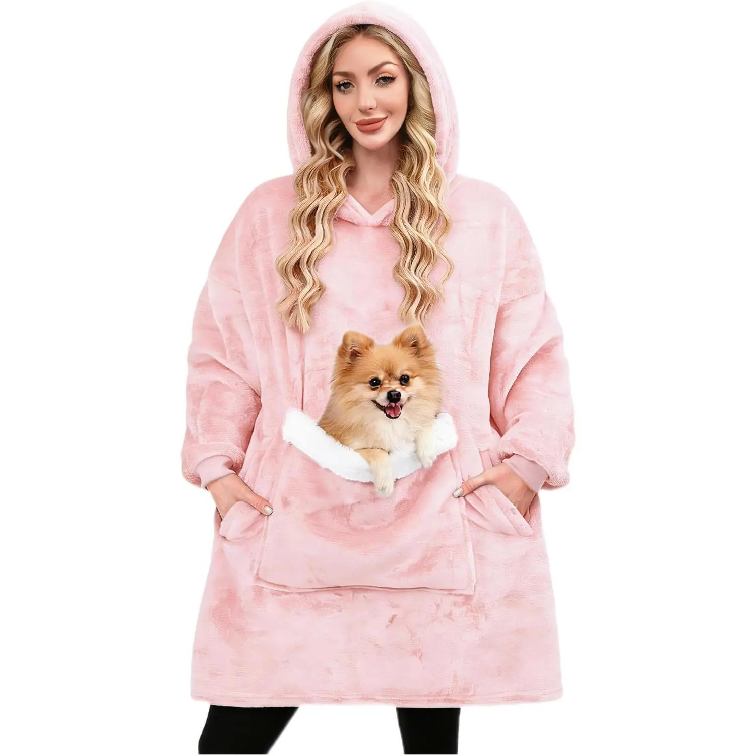 Wearable Blanket Hoodie Gifts for Women Men, Oversized Blanket Sweatshirt Cozy Fleece Blanket with Dog Giant Pocket