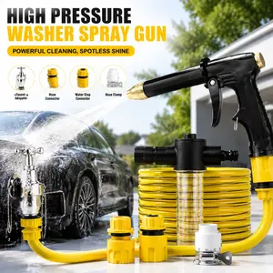 10m Car Wash Garden Hose Spray Nozzle Pressure Washer, Includes 3 High-Pressure Nozzles and Quick Connector, Household Cleaning Tool, Pressure Washer Accessories