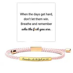 Inspirational Braided Rope Bracelet for Women, Adjustable Fit Stainless Steel Jewelry with Bold Message, Gift for Best Friend