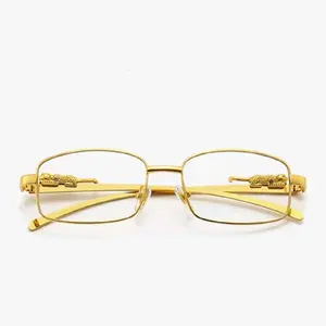 Gold Plated Metal Wire Frames Vintage Small Unisex Trendy  Luxury Leopard Arms Full Frame Glasses Rectangle Designer Clear Lens Eye Glasses For Men And Women