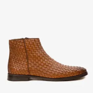 The Wellington Tan Handwoven Leather Men Boot with a Zipper Final Sale!