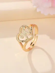 Fashion Heart Shaped Hollow Out Letter Design Cuff Ring, Texture Metal Decor Ring, Fashion Accessories For Women & Girls