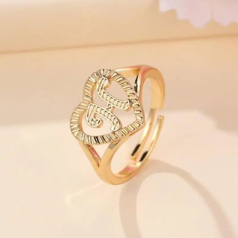 Mother's Day Gift Fashion Heart Shaped Hollow Out Letter Design Cuff Ring, Open Ring, Texture Metal Copper Material Decor Ring, Fashion Accessories For Women & Girls, Fashion Heart Rings, Finger Rings, Fashion Ring Jewelry