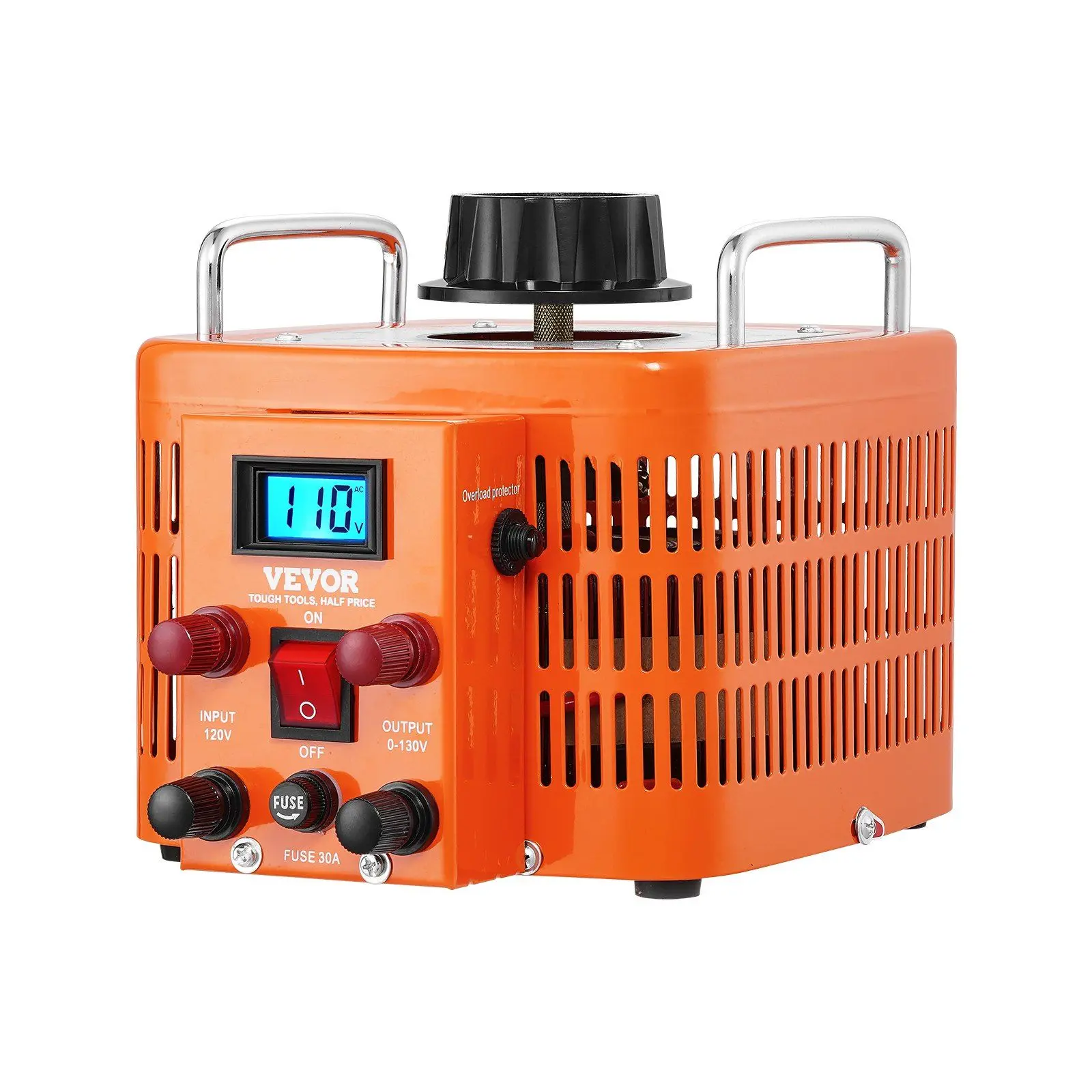 VEVOR 3000VA Auto Variable Voltage Transformer, 23 Amp, 110V Input 0-130V Output AC Voltage Regulator, with LCD Display 4 Extra Fuses Thermal Control Switch for Home Industrial Office