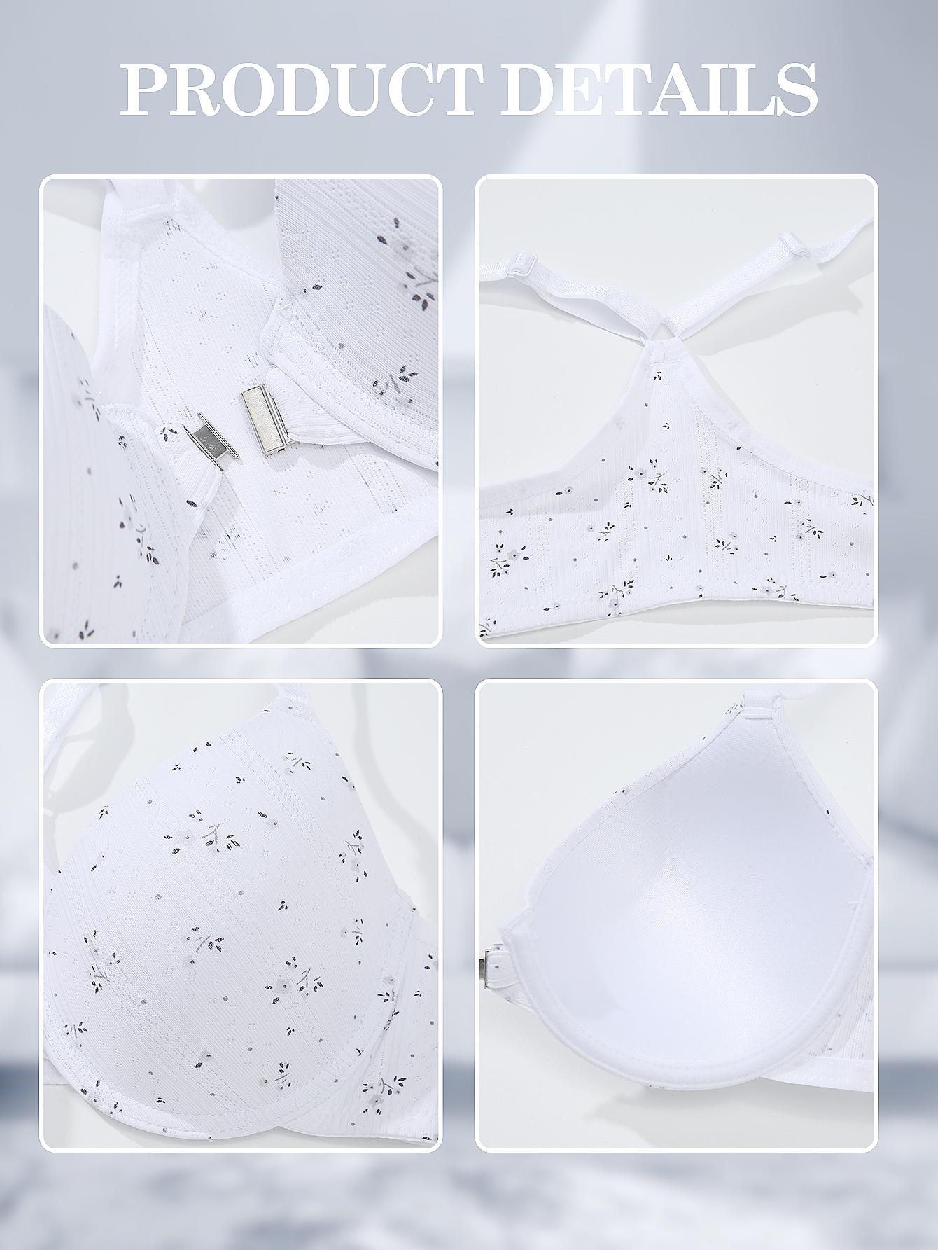 TryWish Women's Front Closure Push Up Floral Print T-shirt Bra - Elegant, Seamless, Comfortable for Small Chest, No Gap, Everyday Wear, Hand Wash Style, Elegance, All Season, Floral Ditsy