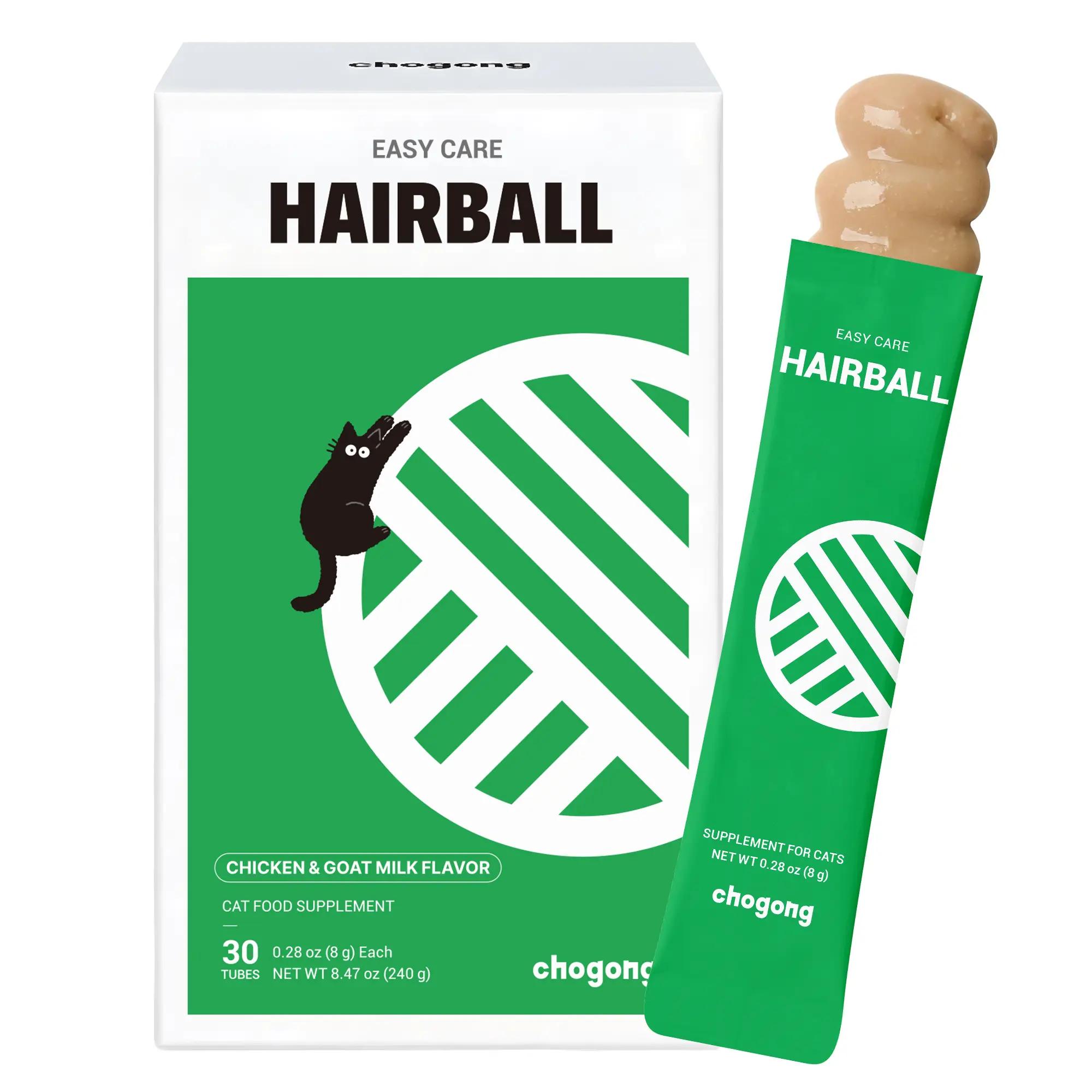 [Chogong Official] Cat Hairball Treatment – Lickable Supplement with Natural Fiber for Hairball Relief – Supports Digestion & Furball Control, Hairball Remedy – Daily for Cats, Chicken Flavor with Goat Milk, 30 Tubes