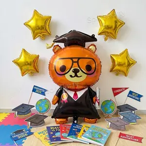 5pcs/set Graduation Season Bear Alum Foil Balloons, 10 Inch Gold Star Alum Foil Balloons, Party Decoration, Photo Props, Event Decorations