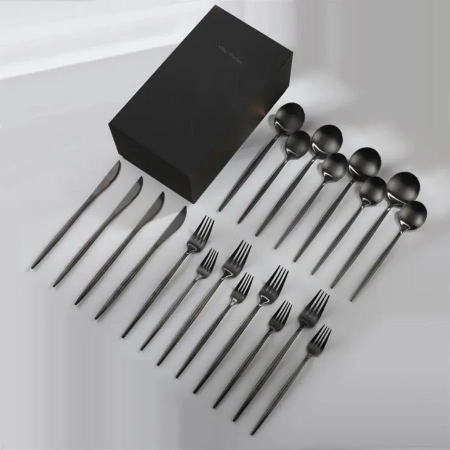Matte Black Silverware Set for 4,Modern Stainless Steel Brushed Cutlery Set,20-Pieces Flatware Set,Knives Spoons and Forks Set Utensils Set, Dishwasher Safe Dinnerware Tableware