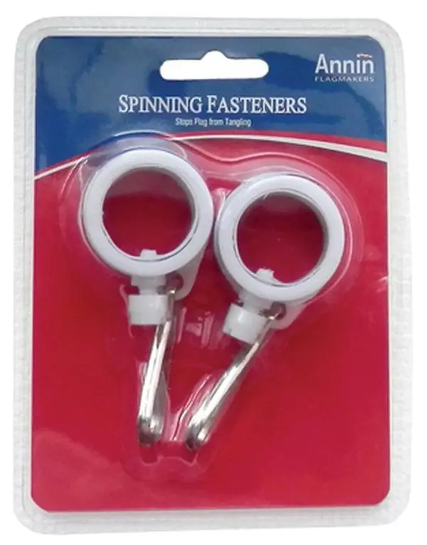 Annin Spinning Flag Fastener, 2 Pack of Plastic Slip-On Rings, Pole Mount with Swivel Clips and Hand Tight Design, 0.6 x 0.45 x 0.14 in, 1 In., Any Flag, Flagpole Hardware, No Tools Required, Stop Flag From Tangling