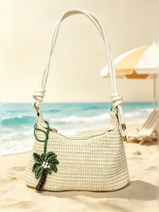 Bohemian Style Crossbody Shoulder Bag, Handwoven Ethnic Pattern, Large Capacity, Palm Tree Charm, Ideal for Travel and Shopping, Bohemian Casual Purse