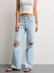 Women's Super High-Waisted Denim Cotton Pants - Dreamy Drape, Stretch, Baggy Wide-Leg, Wide Waistband Jeans, Womenswear Clothes Bottom