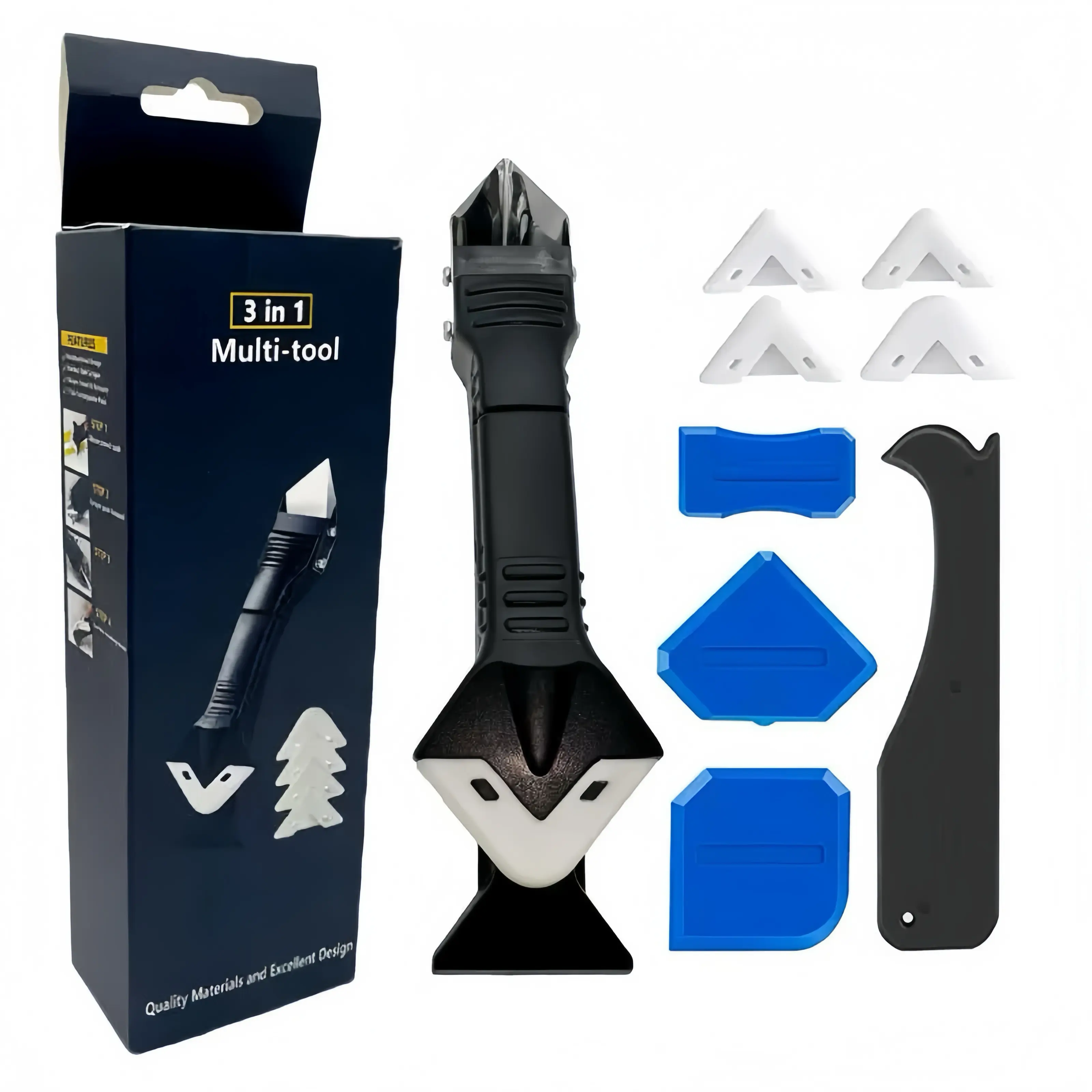 3-in-1 Silicone Filling Tool (Stainless Steel Head) 11-piece Silicone Filling Tool Kit with Replacement Silicone Pad, Kitchen Bathroom Window, Sink Faucet, Caulking Remover Tool 3-in-1 Caulking Organizer Tool