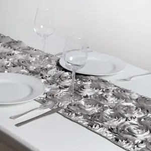 Rosette Satin Table Runner 14"x108" Silver - Grandiose Fabric Table Decor
