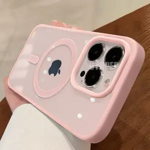 New Pink Transparent Acrylic Case for iPhone 16 15 14 13 12 11 Pro Max Plus Hard Shockproof Powerful Magnetic Magsafe Cover
