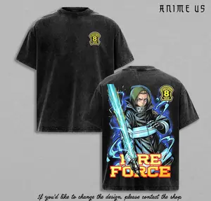 Fire Force Arthur Boyle Vintage Washed T-Shirt | Special Fire Force Company 8 Anime Graphic Tee Plasma Sword Knight | Oversized Streetwear Heavy Cotton Shirt