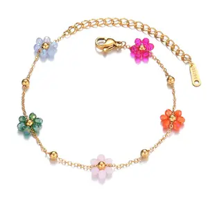 Daisy Flower Bracelet 18K Gold Plated Colorful Flowers Chain Bracelets Boho Beach Summer Jewelry