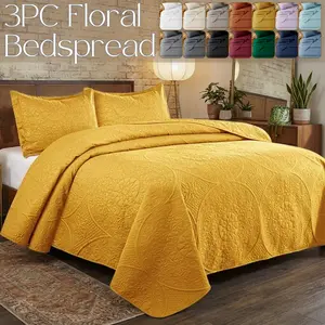 Lightweight Bedspread Queen Size Quilts Bedding Set Modern Style Floral Pattern Coverlet for All Season - Skin-Friendly Soft & Breathable 3 Pieces (1 Quilt, 2 Pillow Shams)