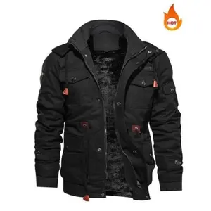 Autumn and Plus Men's Jacket Removable Hooded Jacket Plus Velvet Thickened Jacket Military Casual Large Pocket Jacket, Menswear outerwear top