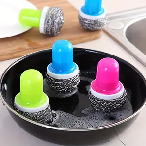 1pc Kitchen Cleaning Wire Ball Brush, Stainless Steel Dishwashing Brush with Handle - Kitchen Cleaning Scrub Tool for Easy Decontamination of Utensils & Pots, No Electricity Needed