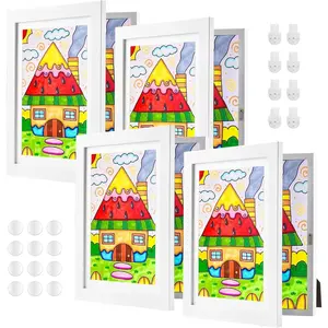 4 Pack White Kids Art Frame, 8.5x11 Front Opening Wood Kid Artwork Frames Changeable, Wall-mounted or Standing Children Art Frame with Mat, Holds 150 Pcs, Drawing Display Frames