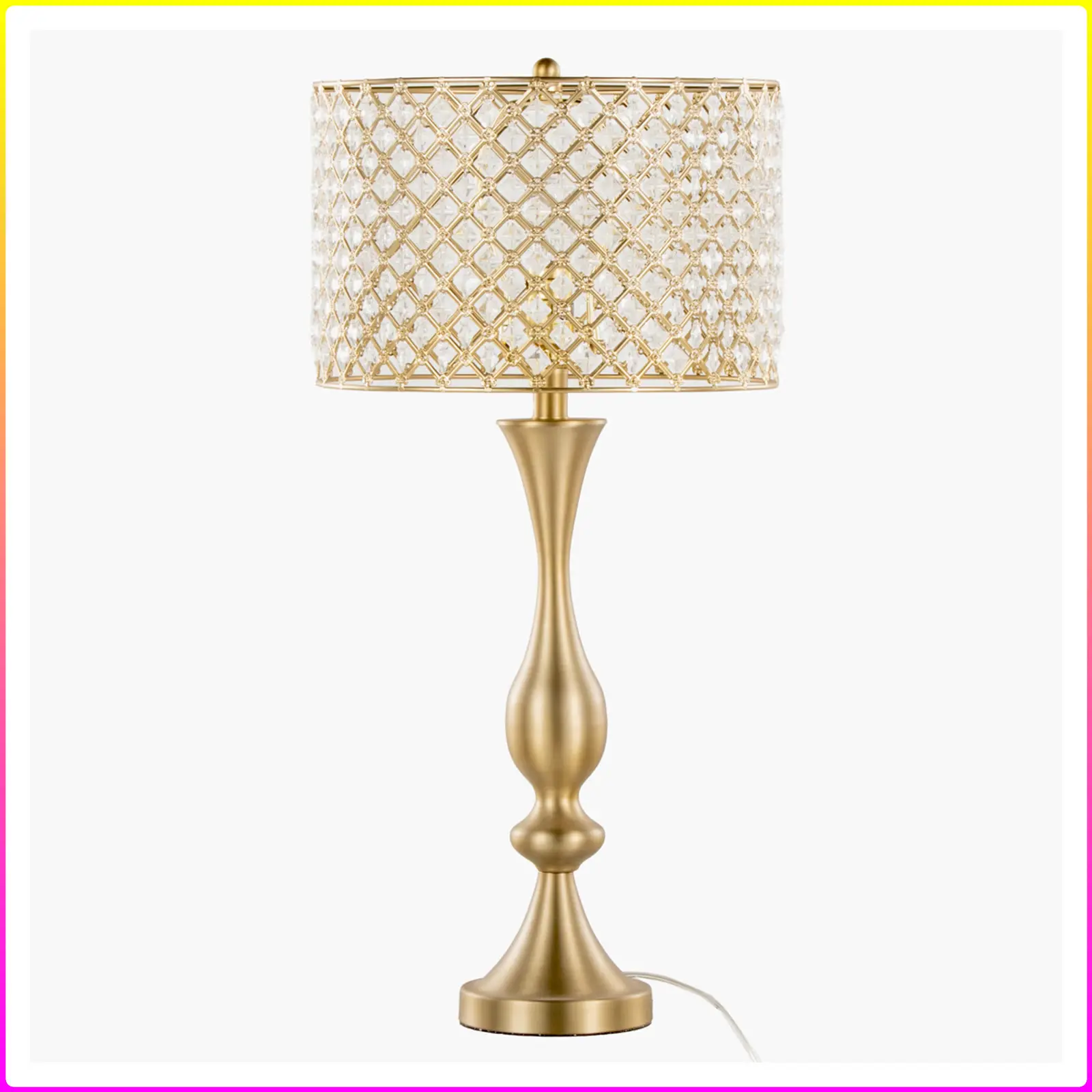 Topaz 27" Glam/Art Deco Metal Table Lamp in Gold Metal with Clear K9 Crystal and Metal Shade from Grandview Gallery by LumiSource
