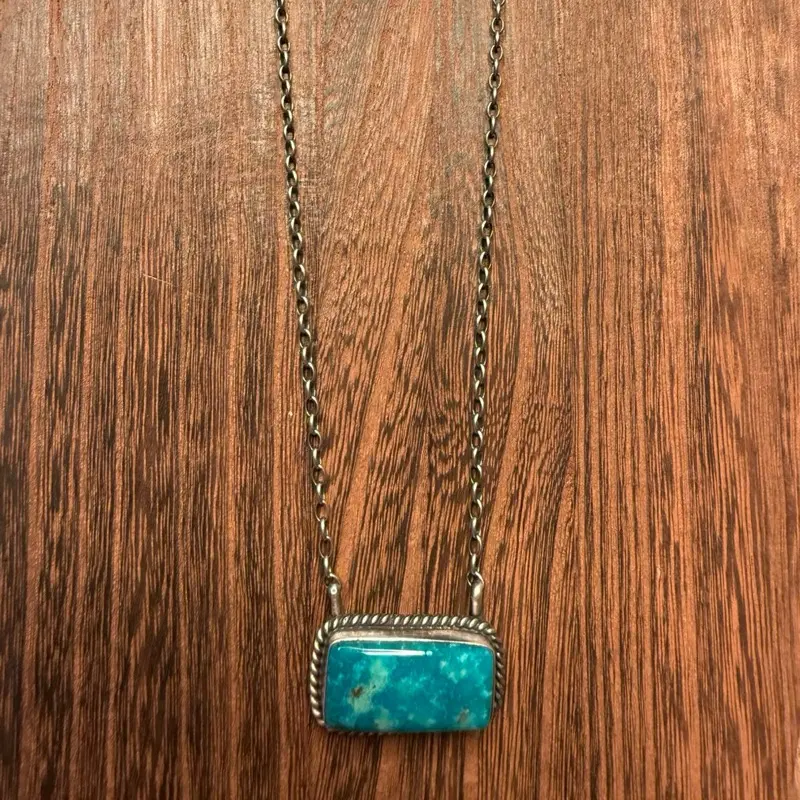 Sterling Silver Rectangle Turquoise Bar Necklace with Satin Finish