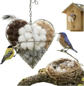 Handmade Fiber Bird Nesting Heart, Refillable Birds Haven 1 Heart Shape Hummingbird Nesting and 2 Bags of Nest Materials, Winter Fowl Gifts Animal Hummingbirds Lovers Home Garden Yard(1Set)