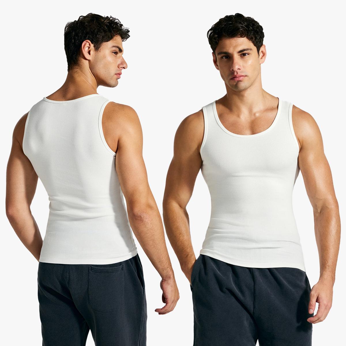 【Nebility】Men’s Solid Color Ribbed Crew Neck Tank Top 100% Cotton, Slim Fit Minimalist Athletic Undershirt, Soft Stretch Breathable for Gym Workout & Casual Wear