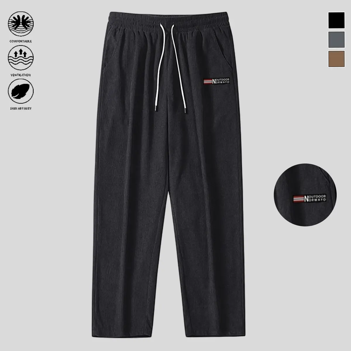 Menswear Plain Corduroy Pants, Casual Straight-Leg Fit with a Mid-Waist and Adjustable Drawstring for Daily Wear