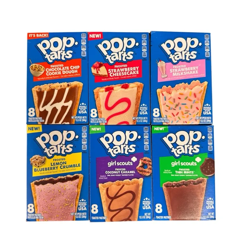 Poptarts Family Pack- Cookie Dough, Strawberry Cheesecake, Strawberry Milkshake, Blueberry Crumble, Coconut Caramel, & Thin Mints. 6 Boxes