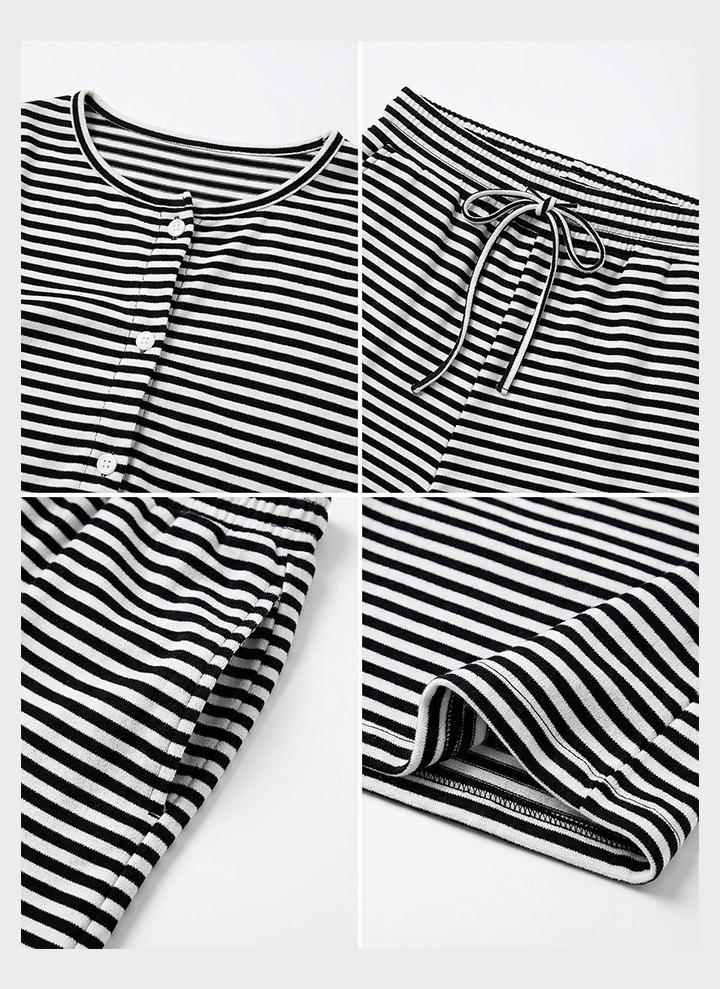 KatchMe Women's Casual Stripe Button Long Sleeve Top & Drawstring Waist Wide Leg Trousers Co-ord, Cozy Two Piece Set for Lady Spring & Fall