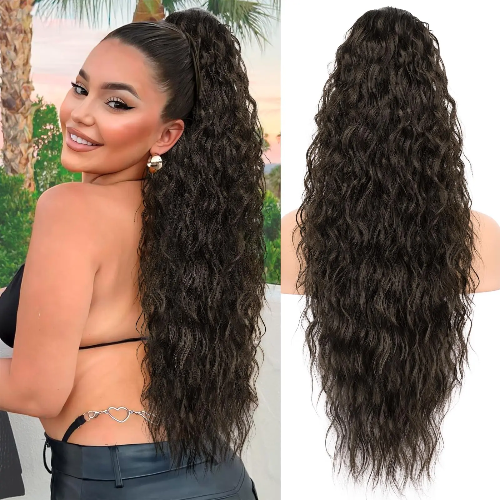 Brunette Brown Drawstring Ponytails