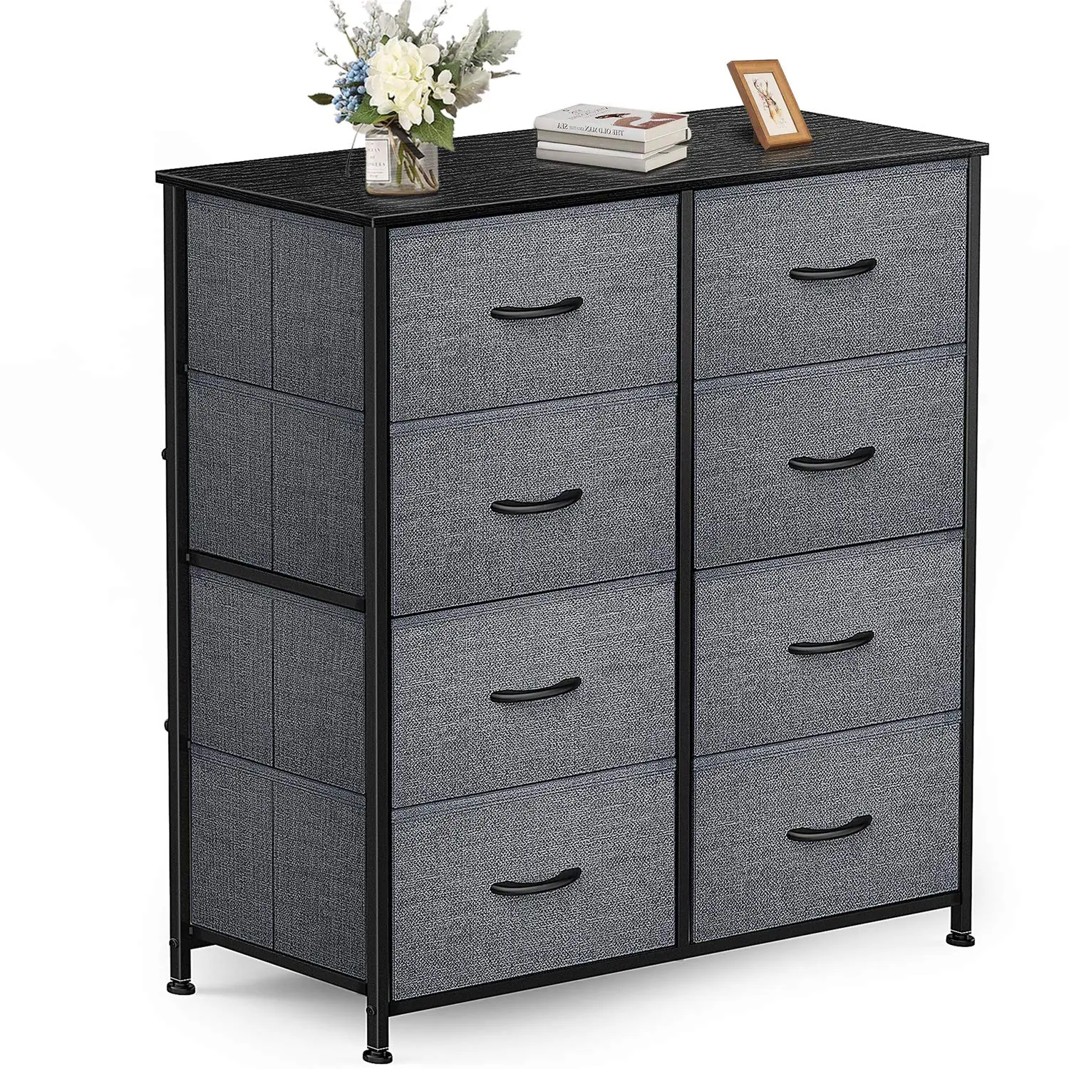 Yesker Black 8-Drawer Fabric Chest of Drawers - Modern Storage Cabinet, Sturdy Steel Frame, Wood Top, Foldable Bins, Heavy-Load Single Unit with Industrial Look for Bedroom, Playroom Clothing Organization