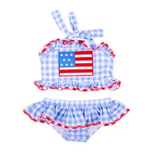 Americana Two Piece Swimsuit - Girls Blue Gingham Flag Bikini