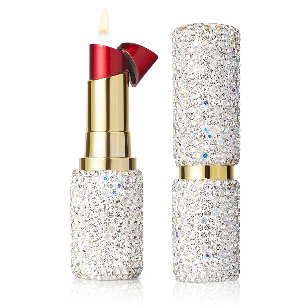 Refillable Butane Luxury Bling Rhinestone Lipstick Lighter - Soft Adjustable Open Flame with 2 Adjustment Sheets and Gift Bag, Lighter Accessory, Mini Gifts for Women, GF Gift for Birthdays, Anniversaries