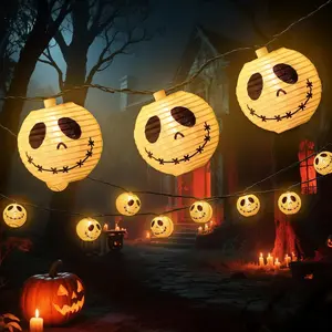 Halloween Ghost Jack Skellington Lantern String Lights, Halloween Lanterns String Lights of 10 Pack Festive White Ghost Jack Face for Spooky Outdoor & Indoor Displays Decorations