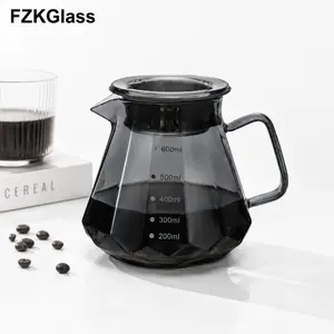 FZKGlass Dark Gray Diamond Coffee Server – Stylish 600ml/20oz High-Borosilicate Glass Carafe, Heat-Resistant, Durable & Elegant Coffee Pouring Pot for Home, Office, Café, Barista Use