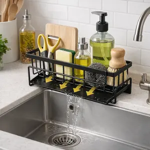 Multifunctional plastic kitchen and bathroom sink storage rack set - faucet-mounted storage rack, suitable for holding cloths, sponges, and brushes - durable, easy to clean, and a space-saving storage tool for home organization