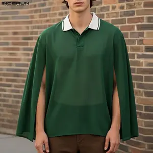 INCERUN Men's Androgynous Breathable Streetwear Menswear Polo Shirt - Fabric Cape Design, Sleeveless Festival Rave Capelet Clothes