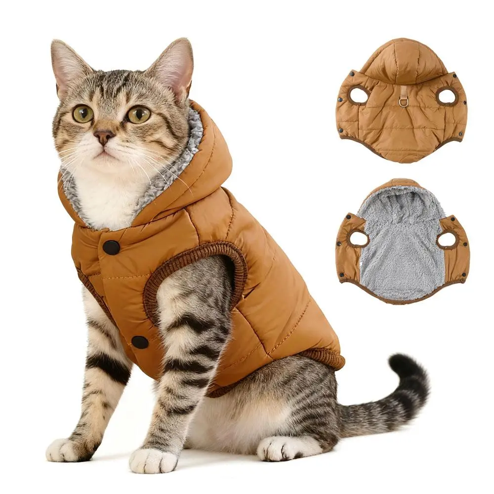 Multi-Size 1-Piece Warm Fleece Hoodie Coat Jacket for Small-Medium Cats & Dogs, Windproof Outfits for Kittens, Puppies, Pugs & Sphynx Pet Clothing