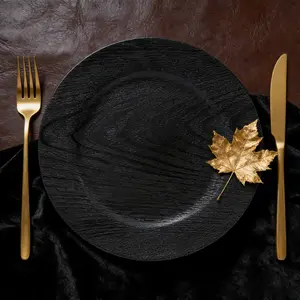 JIT Black Plastic Charger Plates, 13 Inch Round Table Chargers for Weddings, Parties, Family Dinners - Durable, Easy-Clean, All-Season Use, Food-Safe Design, Party Tableware | Elegant Table Setting | Smooth Texture Set of 6