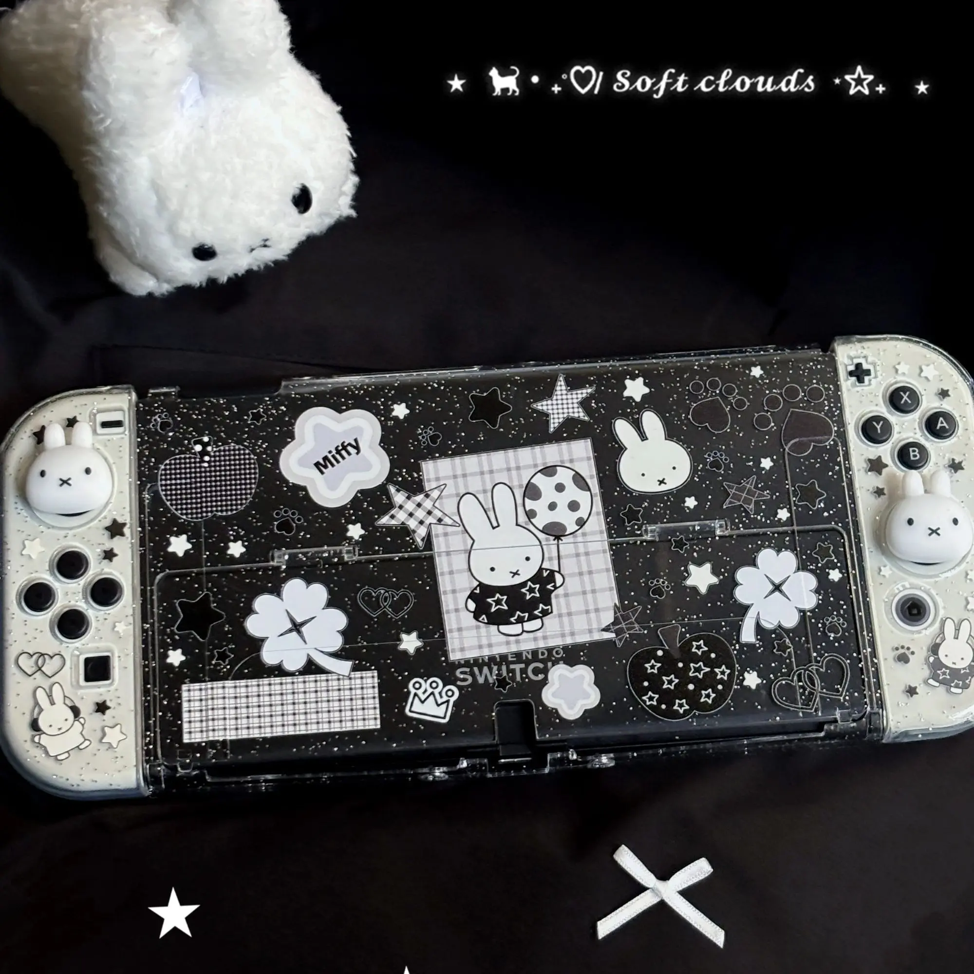Switch1 Lite Oled Ns2 Protective Case, Gaming Console Accessories, Transparent Glitter Soft Handle Grip, Small Rabbit Design, Compatible with Switch Oled Ns2 Lite