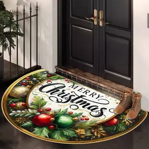 Christmas Theme Door Mat, Large Entrance Rug with Christmas Ball and Letter Patterns, Indoor Outdoor Decorative Mat, Holiday Gift, Home Decor Rugs
