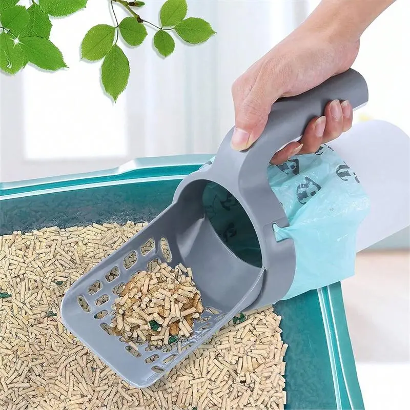 Pet Litter Scoop, 1 Count Large Capacity Pet Litter Shovel with 1 Count Disposable Bag, Cleaning Dog & Cat Litter, Pets Toilet Supplies
