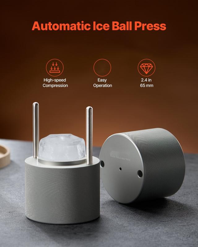 Ice Diamond Press Ice Ball Maker Kit 2.4-Inch Diamond Ice Press For Whiskey Cocktails And Bourbon, Round Ice Sphere Ball Maker, Bar Tool Accessory, Durable Stainless Steel Ice Maker For Home Bar And Entertaining