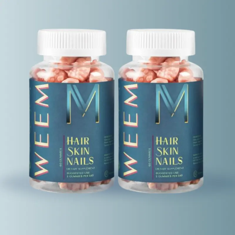 2 Bottles WEEM Hair Skin Nails Gummies - Vegan, Plant Based, Non-GMO, Gluten-Free. Natural Vitamin Gummy. America's #1 Hair.Skin.Nail Brand.
